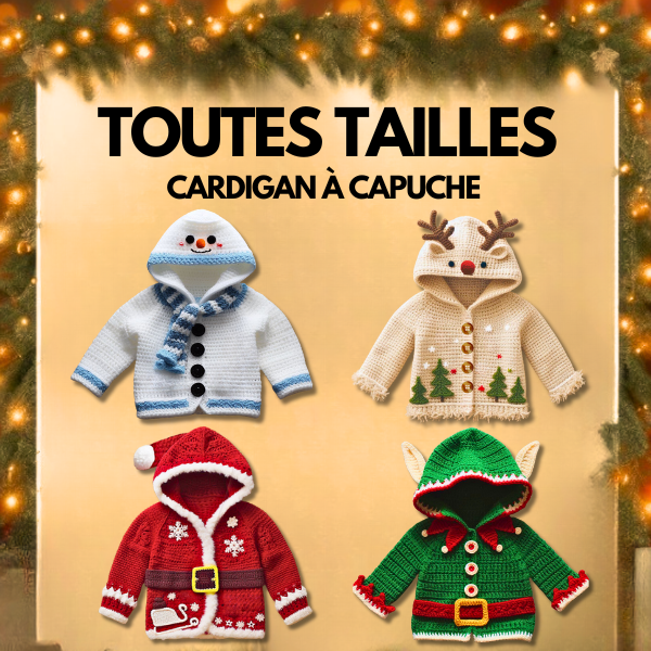 4 en 1 TOUTES LES TAILLES Cardigans à Capuche de Noël – Modèle au Crochet