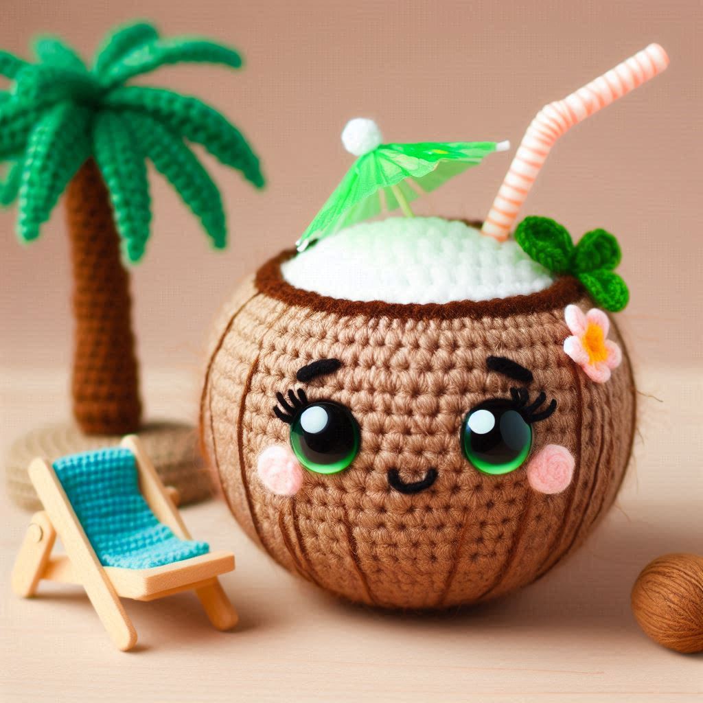 Boisson noix de coco avec palmier - Modèle de crochet