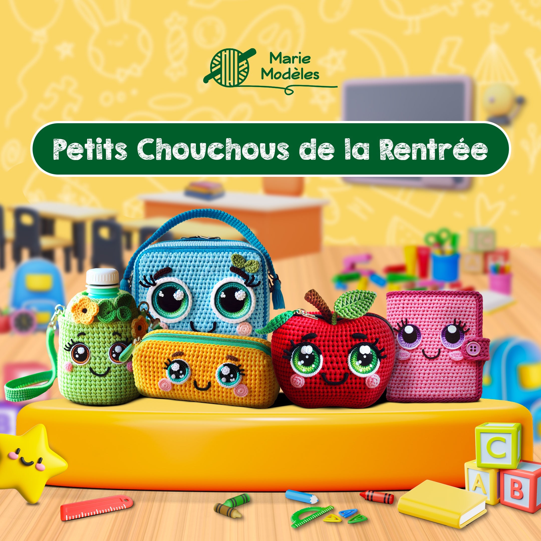 5 en 1: Petits Chouchous de Rentrée Scolaire – Modèle de Crochet