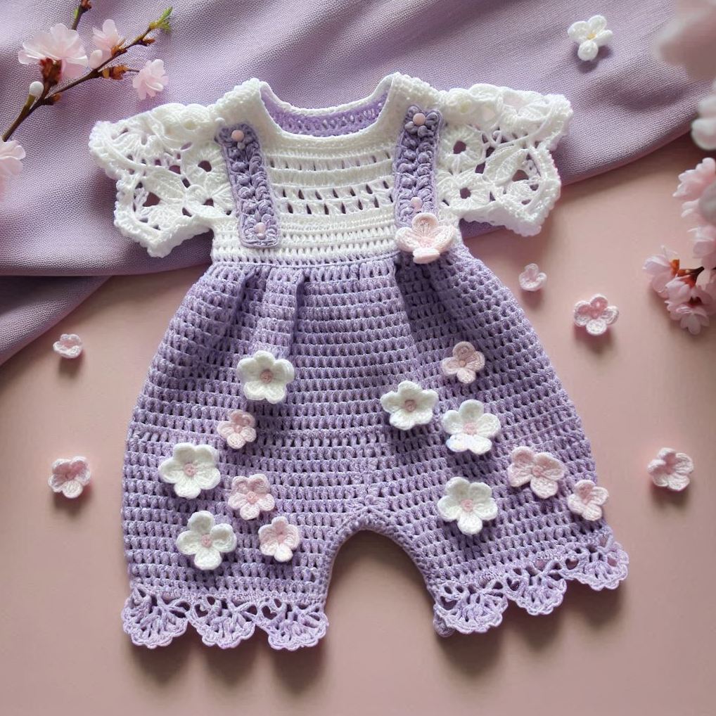 Ensemble de barboteuses fleuries – Modèle de Crochet