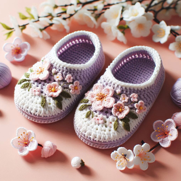 Ensemble de chaussons fleuris – Modèle de crochet