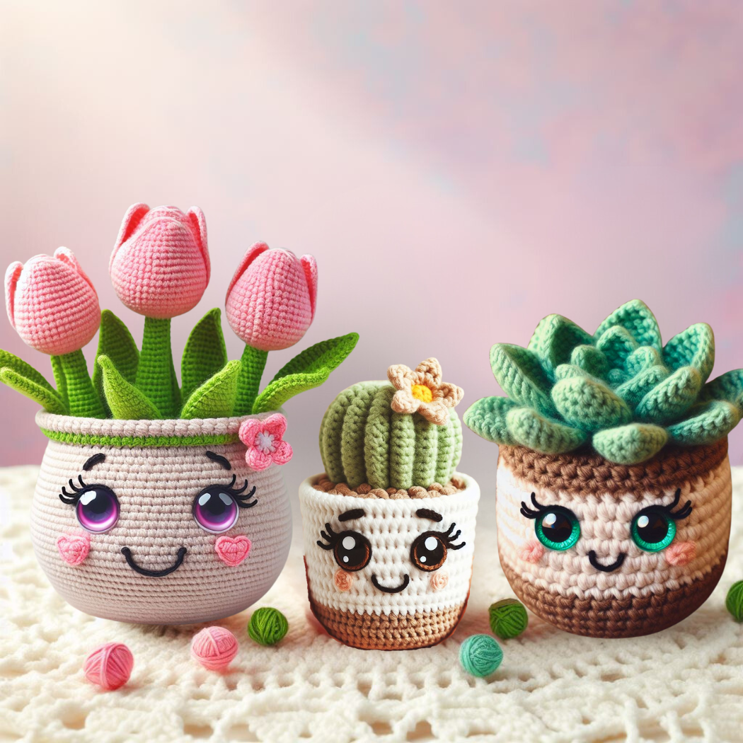 3 en 1 : Plantes Heureuses – Modèle de Crochet