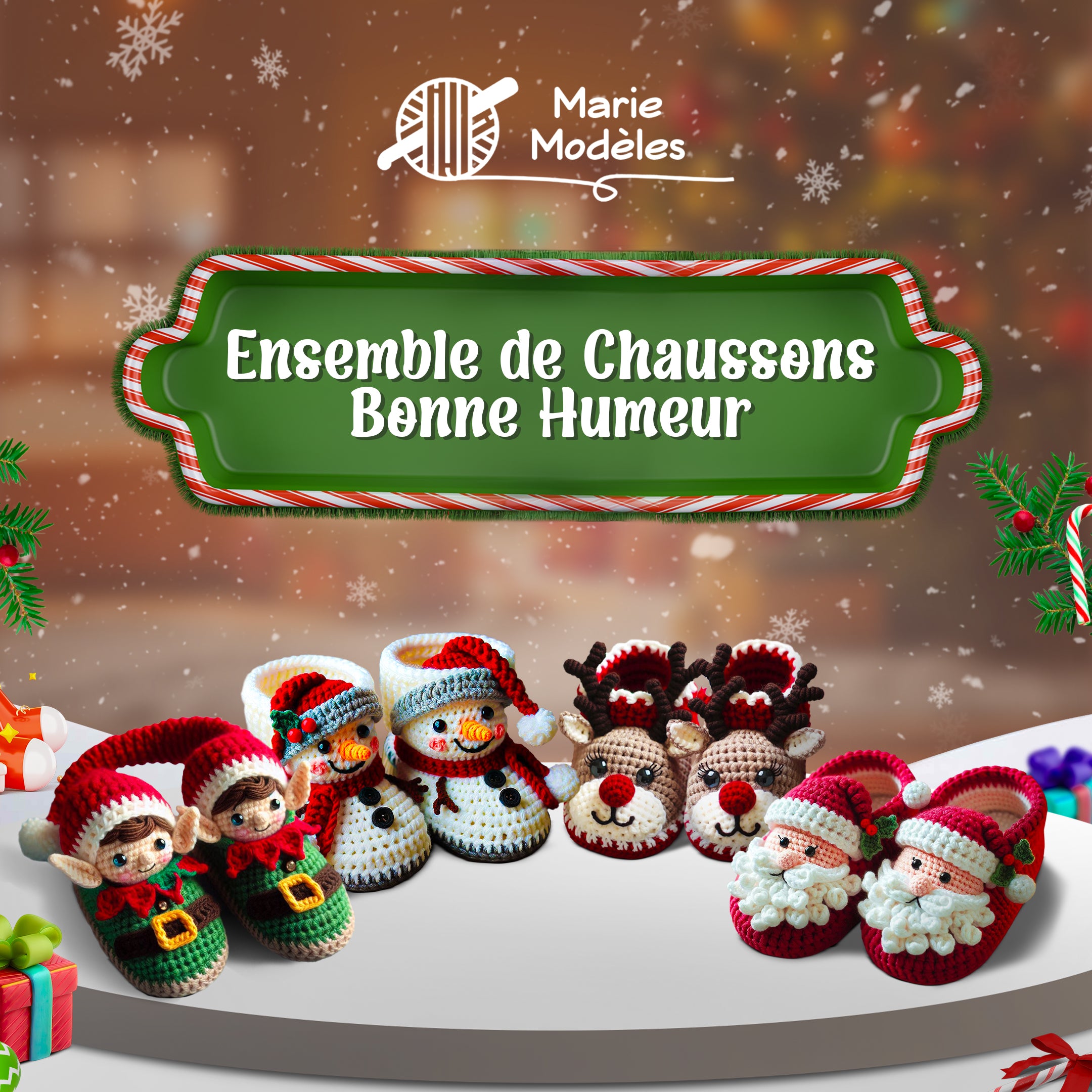 4 en 1: Ensemble de Chaussons de Noël – Modèle de Crochet