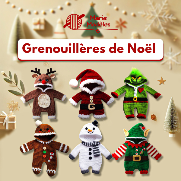 6 en 1 : Ensemble de Grenouillères de Noël pour Bébé – Modèle de Crochet