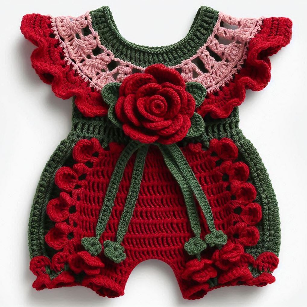 Ensemble de barboteuses fleuries – Modèle de Crochet