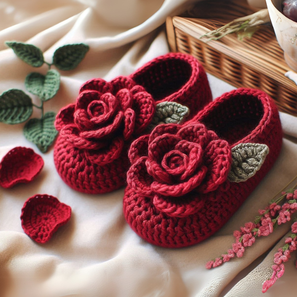 Ensemble de chaussons fleuris – Modèle de crochet