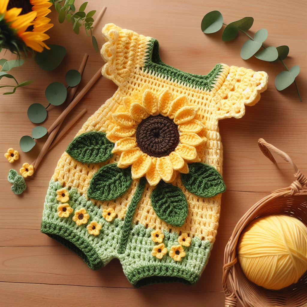 Ensemble de barboteuses fleuries – Modèle de Crochet