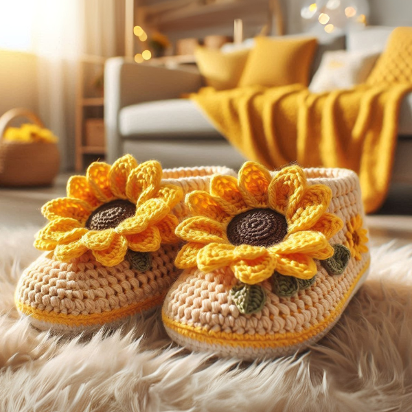 Ensemble de chaussons fleuris – Modèle de crochet