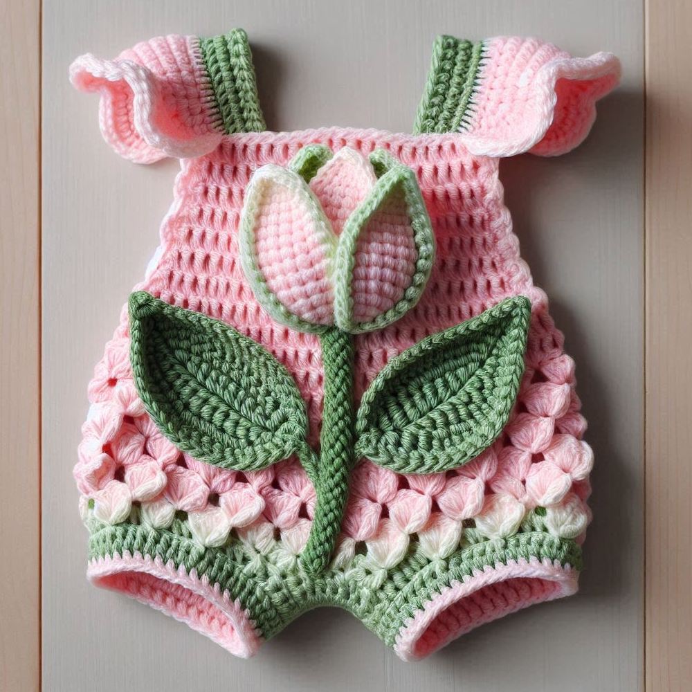 Ensemble de barboteuses fleuries – Modèle de Crochet