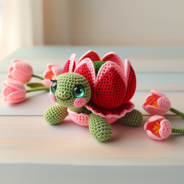 4 en 1: Ensemble Tortue en Fleurs – Modèle de Crochet