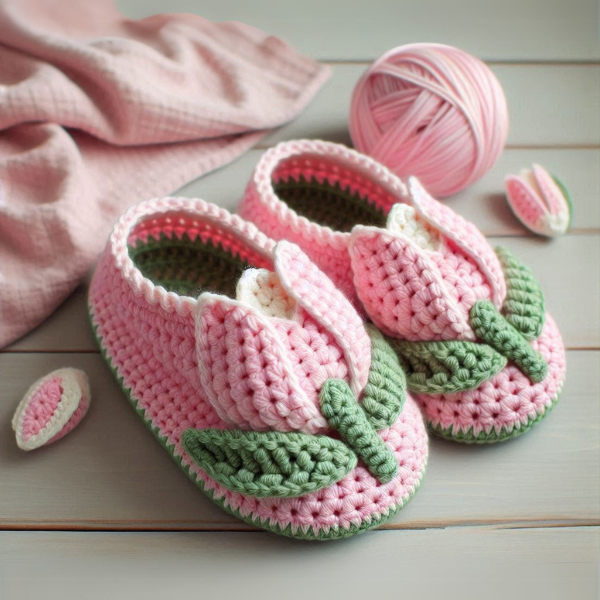 Ensemble de chaussons fleuris – Modèle de crochet