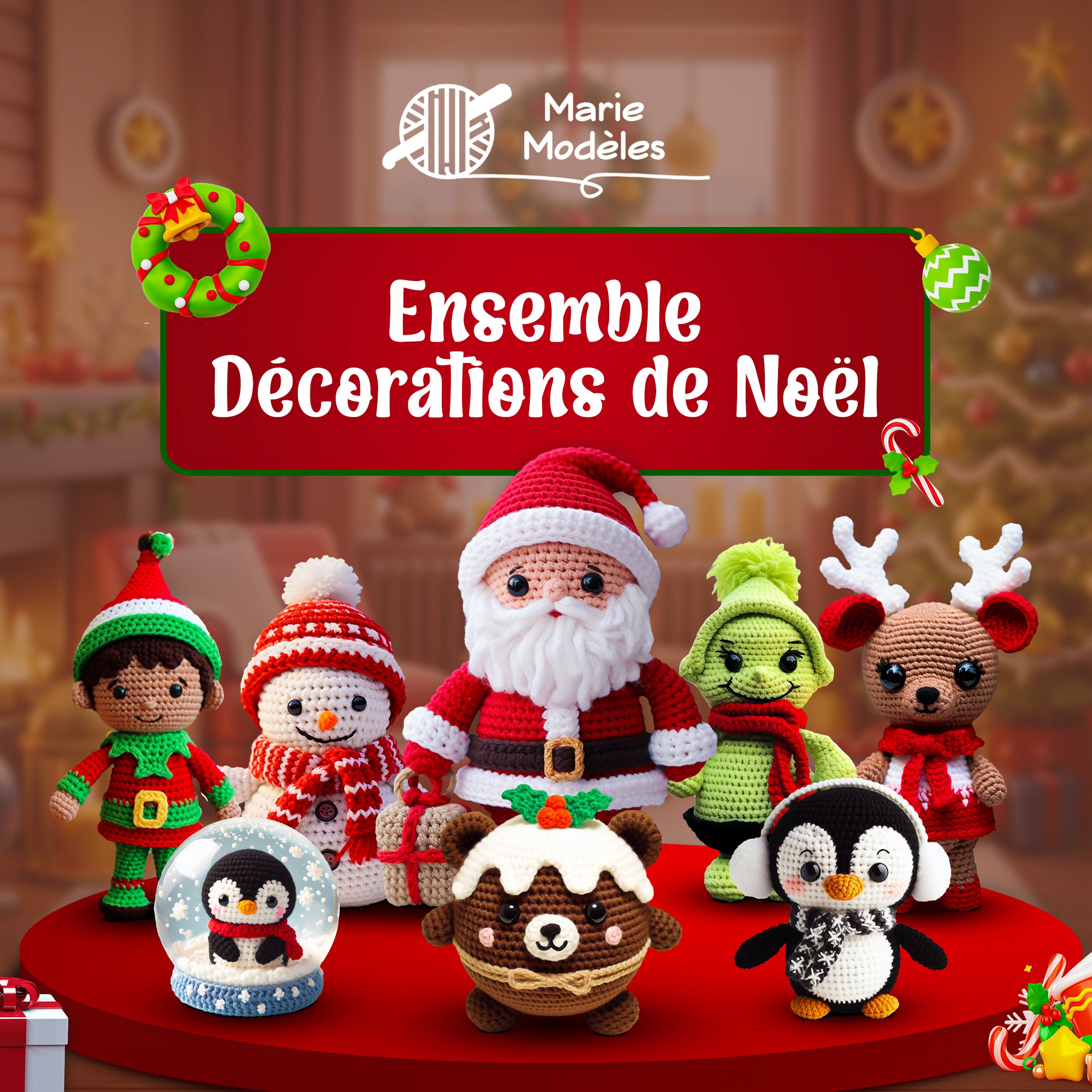8 en 1 : Ensemble de Décorations de Noël – Modèle de Crochet
