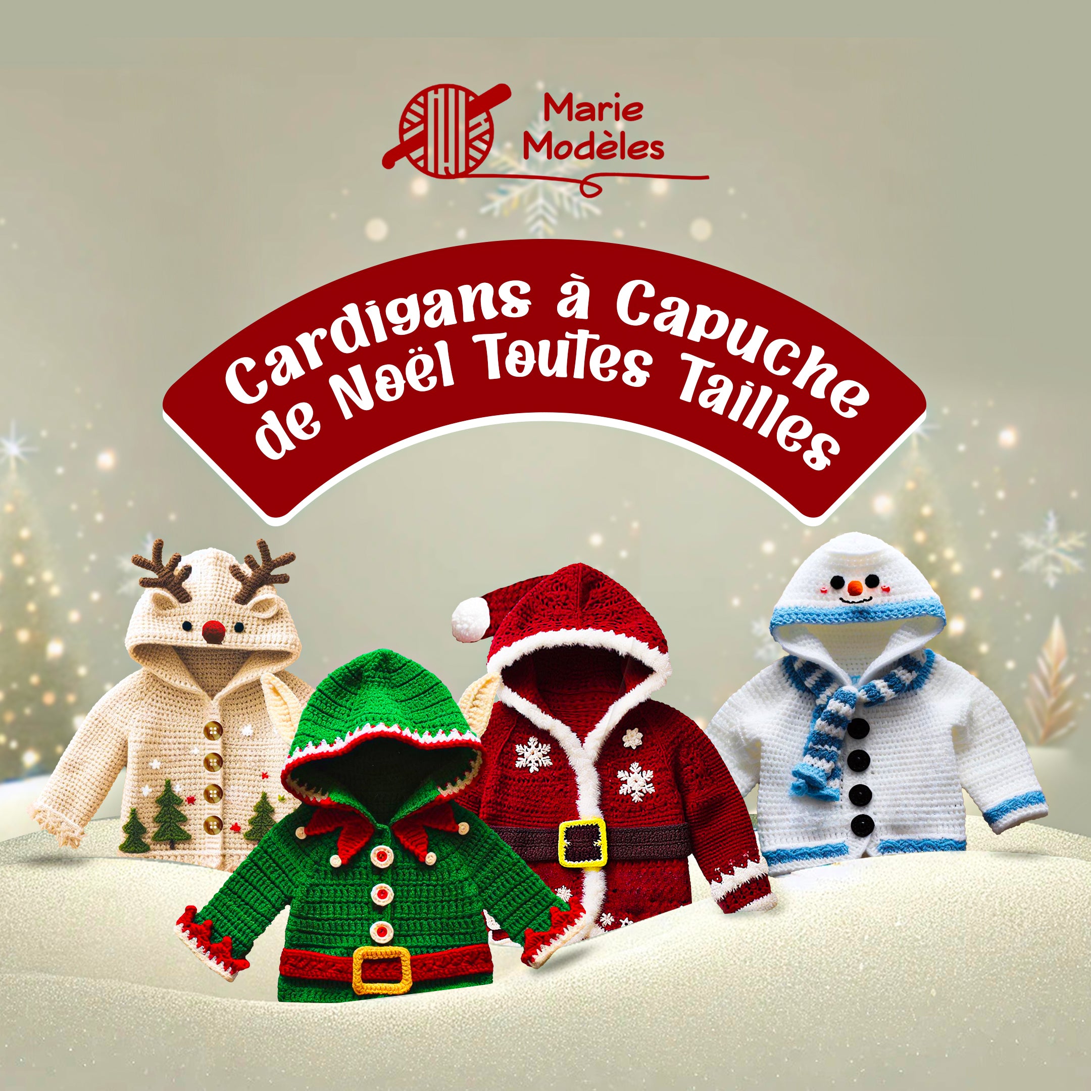 4 en 1 TOUTES LES TAILLES Cardigans à Capuche de Noël – Modèle au Crochet